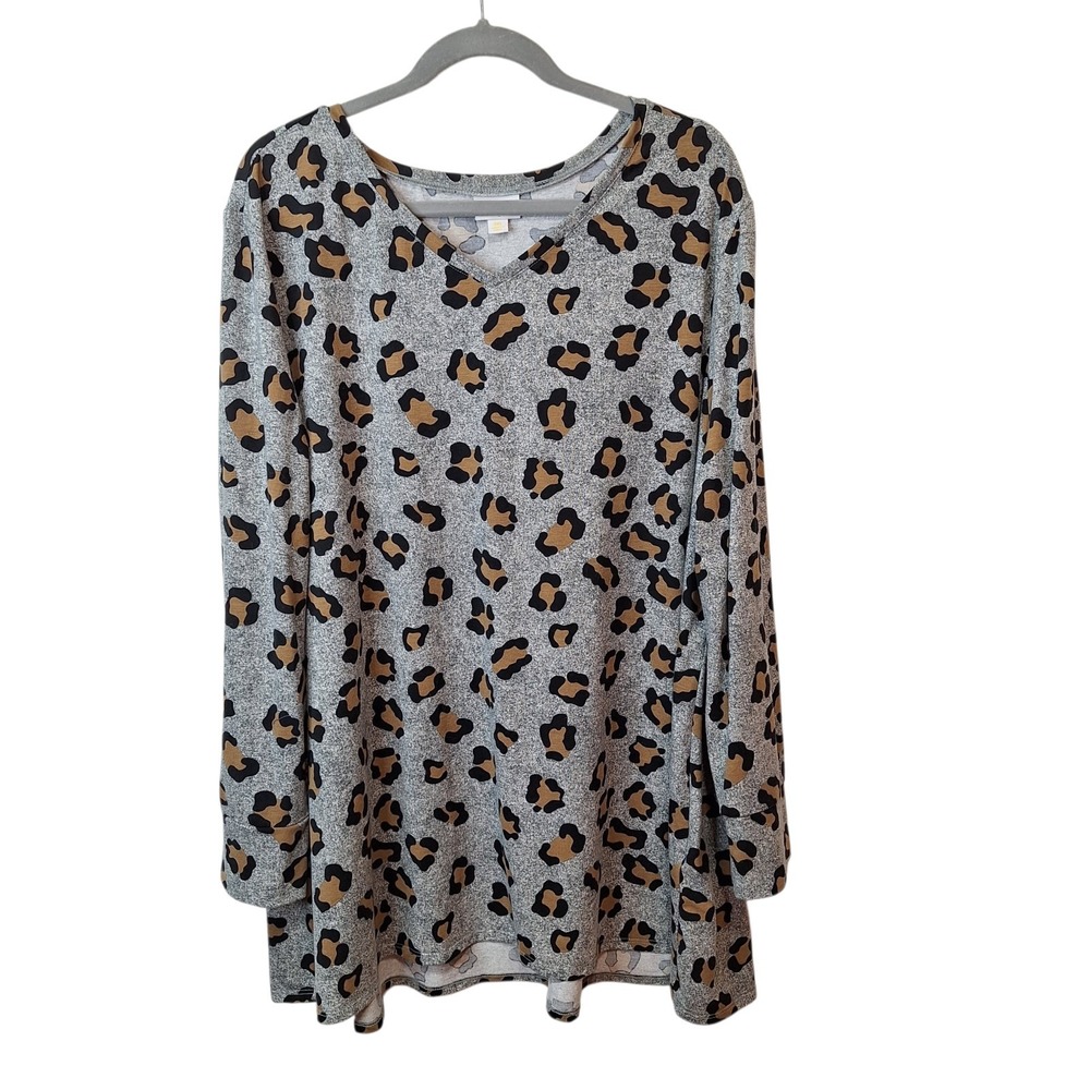 LuLaRoe Mark Henley Shirt Top Tee Womens 3XL Long Raglan Sleeve‎ Gray Cheetah